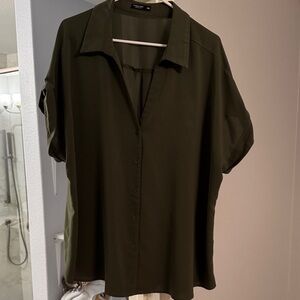 SHEIN Dark Green Button-Up Blouse